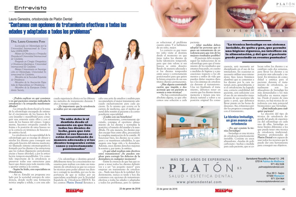 Entrevista Laura - El semanario Manacor entrevista a la doctora Laura Genestra Pons, ortodoncista de Platón Dental
