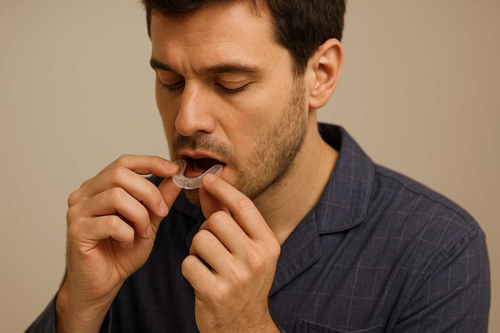 Paciente con problemas de ATM, utilizando una Férula de descarga