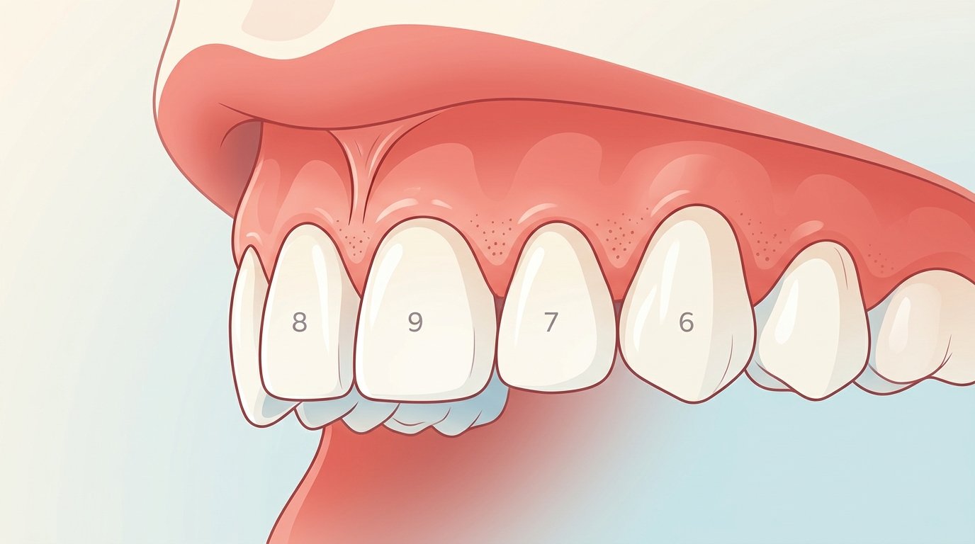 Perfil de incisivos superiores con diastema visible entre los dientes centrales y frenillo labial.