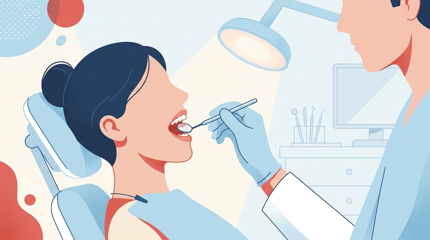 Halitosis: causas, remedios y cuándo ir al dentista Dentista examinando la boca del paciente con espejo en consulta, mostrando el diagnóstico de halitosis.