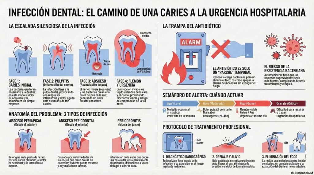 Infografía de una infección dental