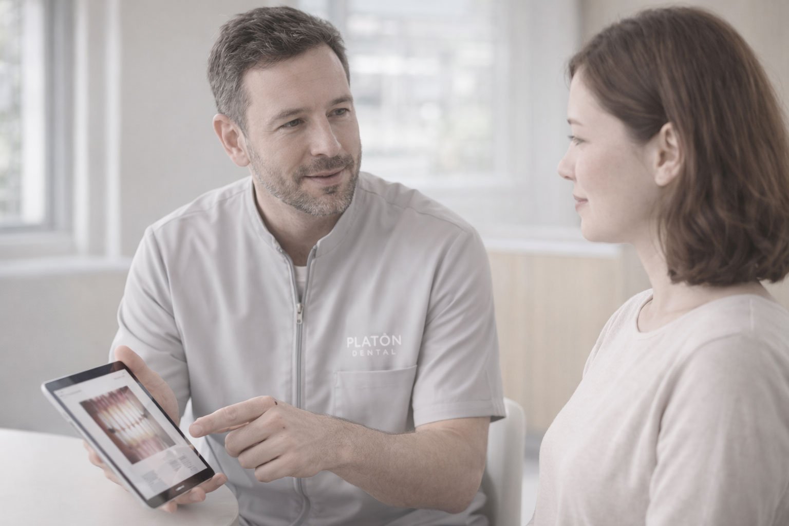 Paciente con dientes sensibles en consulta Paciente con dientes sensibles en consulta